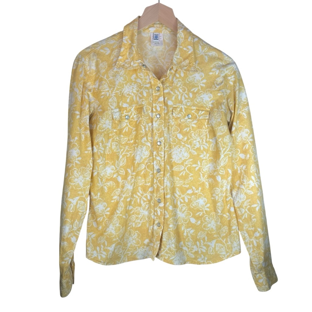 Western Pearl Snap Women’s Large Yellow Floral Western Button Up Stretch Cowgirl